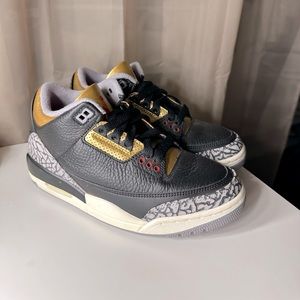 WOMENS AIR JORDAN 3 RETRO BLACK CEMENT GOLD